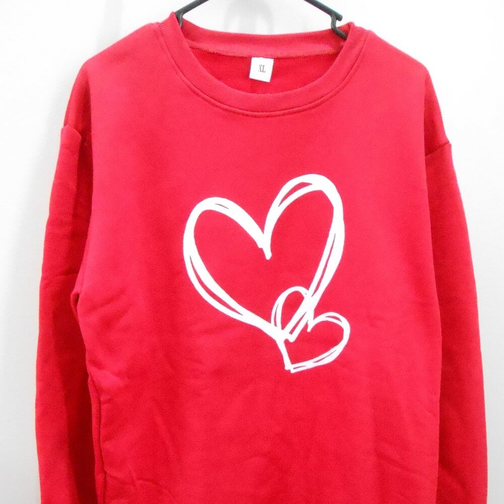 Women's Red Long Sleeve Crew Neck Sweatshirt Inter-locking Love Hearts Size-XL